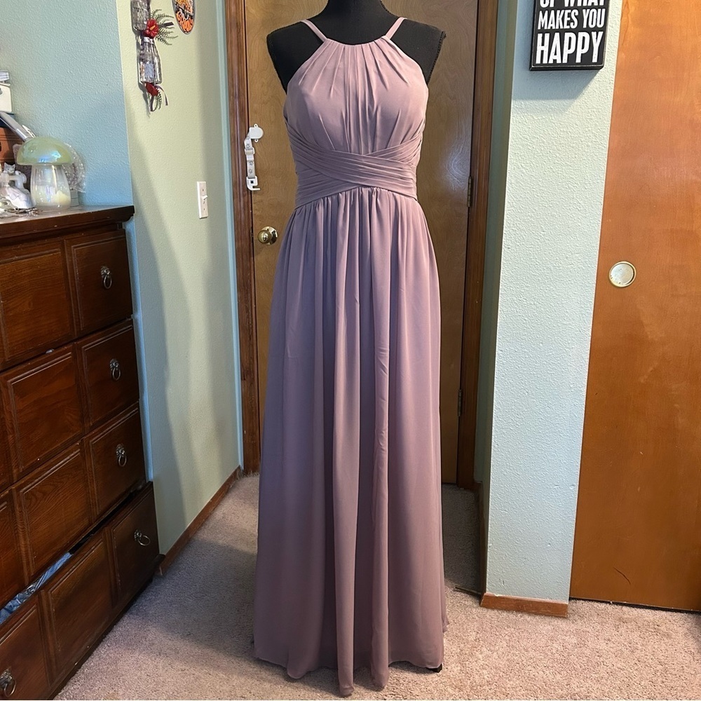 NWOT mauve sleeveless chiffon prom dress lace up back adjustable straps size 6